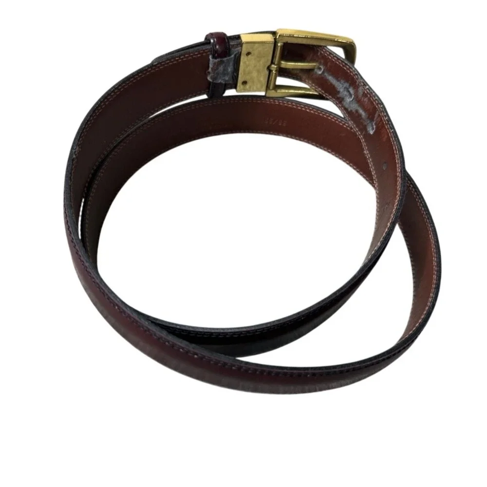 Geoffrey Beene Mens Burgundy Bonded Leather Belt Gold Buckle Size 38/95